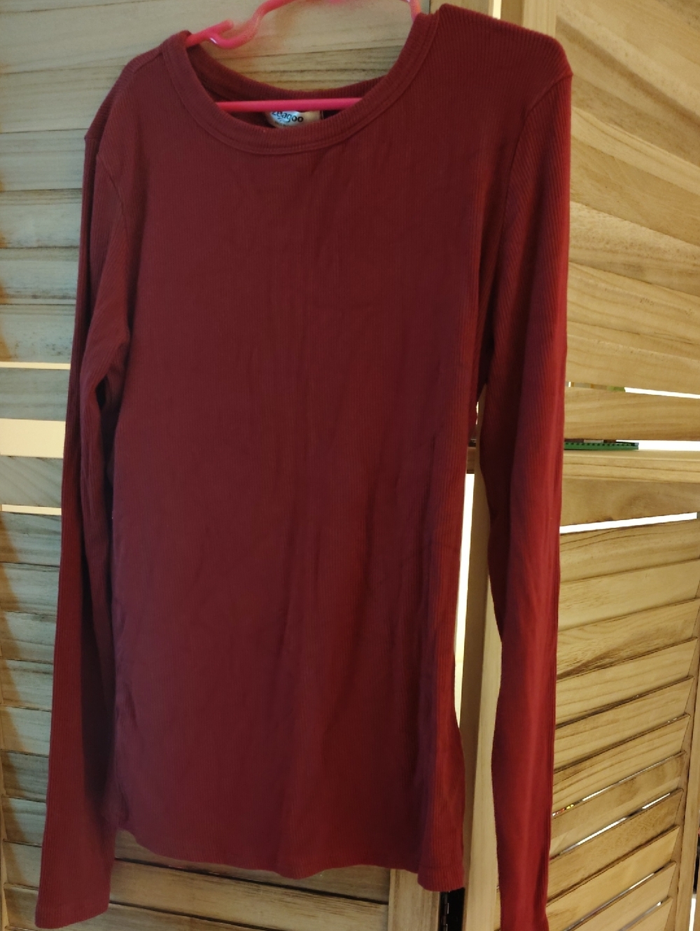 Long-Sleeve Ribbed Tee - Burgundy